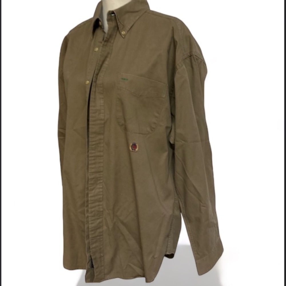 Tommy Hilfiger Classic Men’s Khaki Button Down Long Sleeve Shirt Size XL EUC